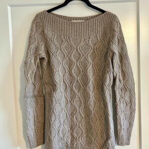 LOFT Taupe Cable Knit Scoop Neck Sweater